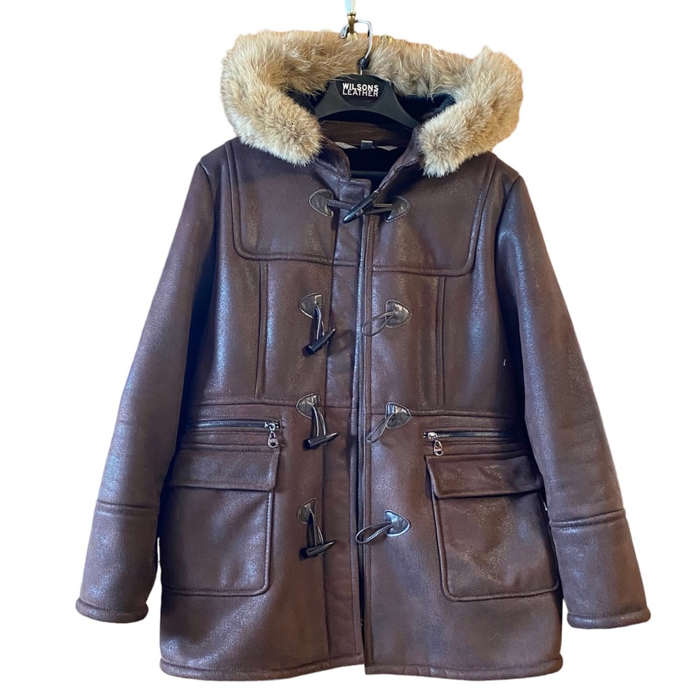 Andrew Marc Women’s Faux  Shearling Leather/Fur Hooded Coat 🧥